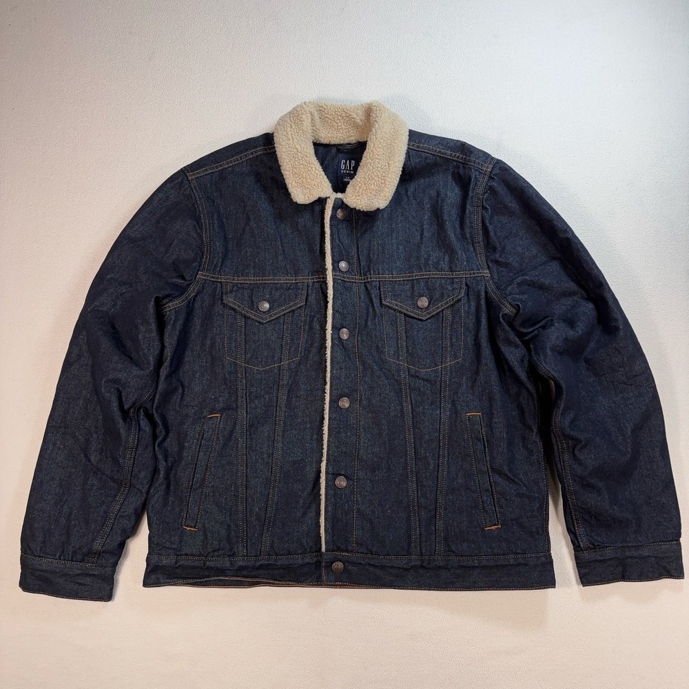 Gap Sherpa-Lined Denim Jacket Men's‎ L Indigo Blue Snap Pockets Trucker Chore